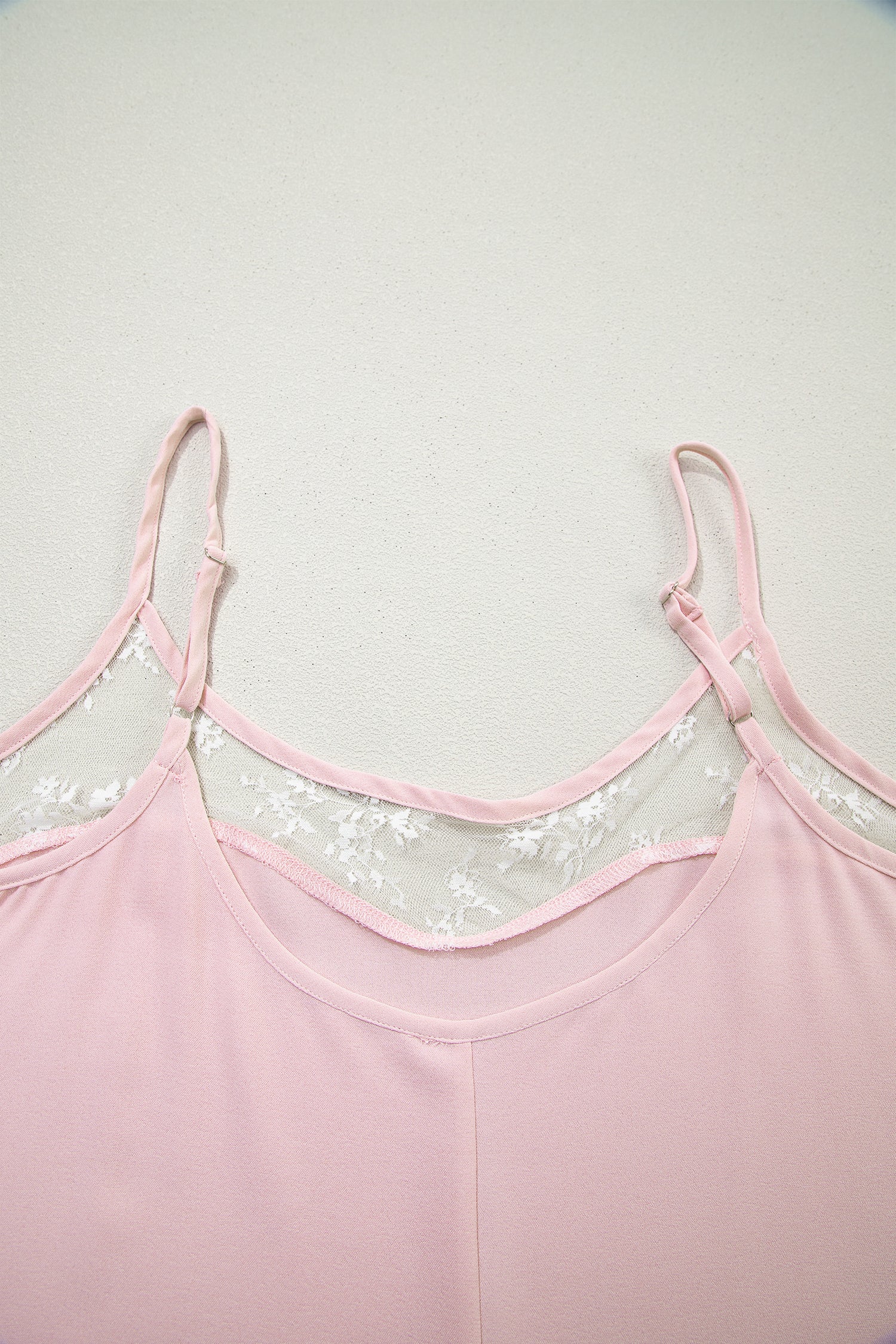Light Pink Sheer Lace Patchwork Camisole Nightgown Dress